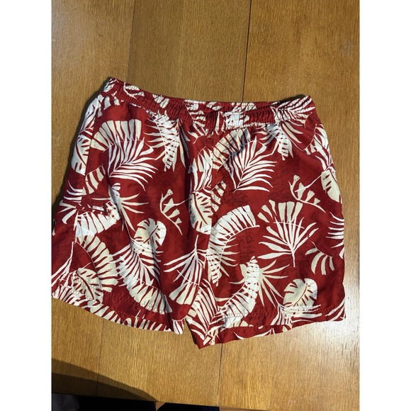 Eddie Bauer Sport Swim Trunks Men's L Red White Tropical Leaf Board Shorts Y2K - Picture 1 of 10